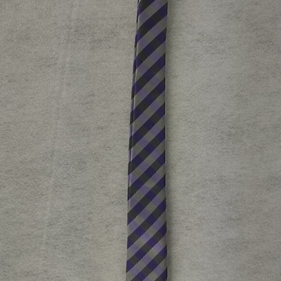 JF J. Ferrar Men's Purple, Gray, Dark Gray Striped 100% Polyester Men’ Neck Tie - Picture 5 of 12